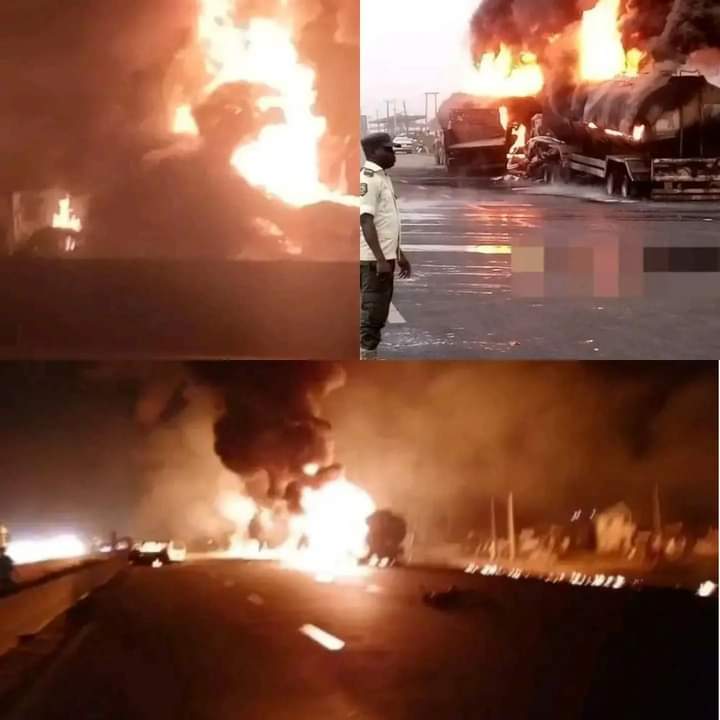 10 burnt to d€ath and three vehicles razed as tanker explodes on Lagos-Ibadan expressway